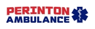 Word stamp that says "Perinton Ambulance" with a blue Star of Life